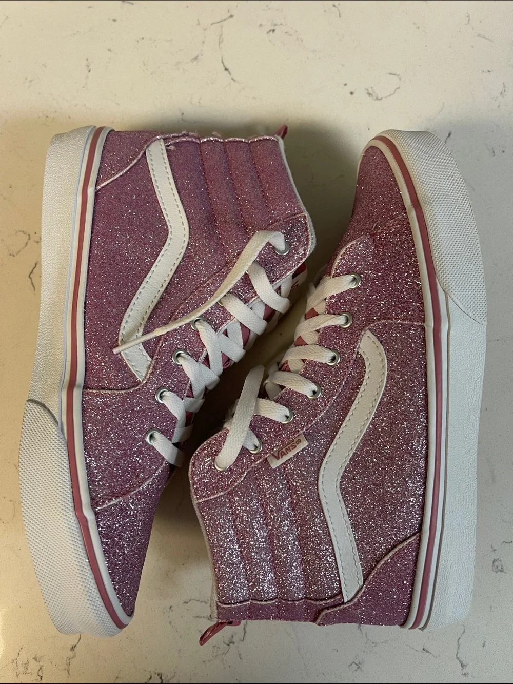 Sneakers Vans Girls Filmore Hi Zip Spring Glitter Mauve Size 5 Missy Worn 1-2x’s